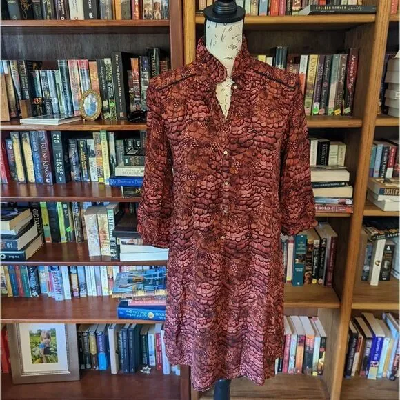 maison scotch shirt dress Scotch & Soda | Dresses | Maison Scotch Feather Patterned Redshirt Dress 34  Bloused Sleeve Sz 2 Euc